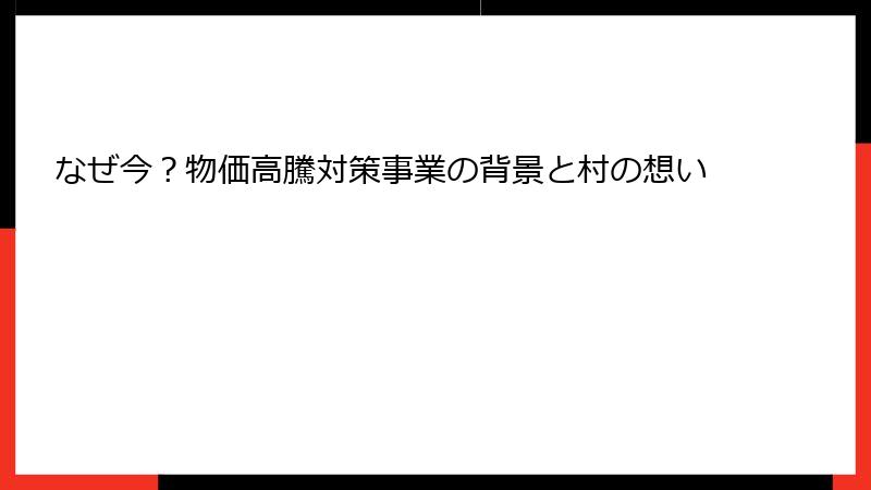 なぜ今?物価高騰対策事業の背景と村の想い