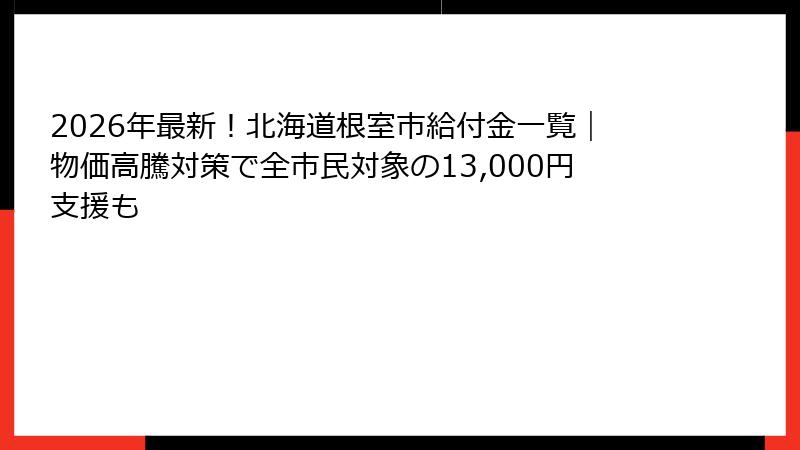 2026年最新！北海道根室市給付金一覧｜物価高騰対策で全市民対象の13,000円支援も