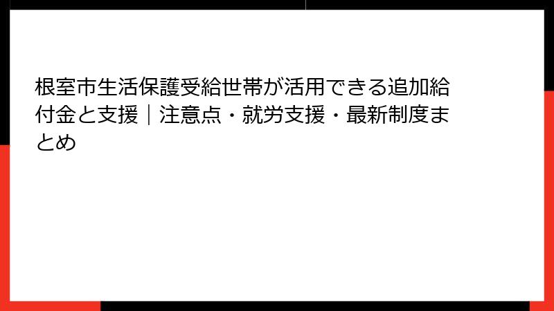 根室市生活保護受給世帯が活用できる追加給付金と支援｜注意点・就労支援・最新制度まとめ