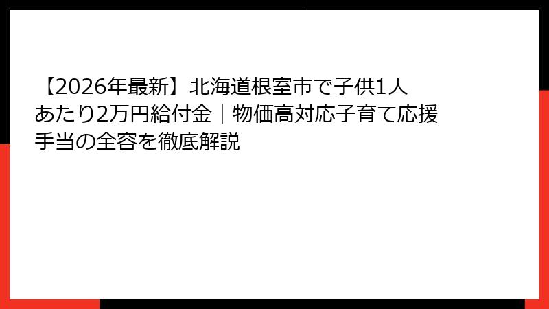 【2026年最新】北海道根室市で子供1人あたり2万円給付金｜物価高対応子育て応援手当の全容を徹底解説