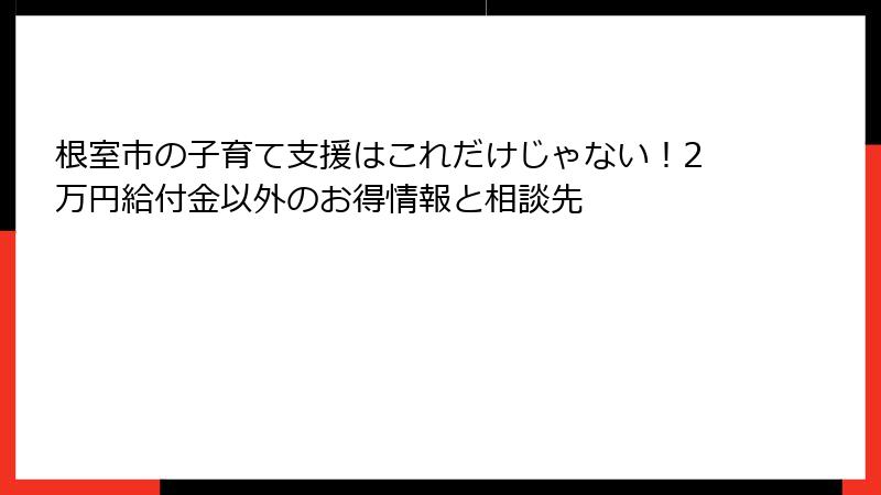 根室市の子育て支援はこれだけじゃない！2万円給付金以外のお得情報と相談先