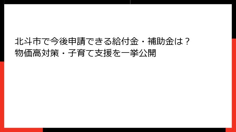 北斗市で今後申請できる給付金・補助金は?物価高対策・子育て支援を一挙公開