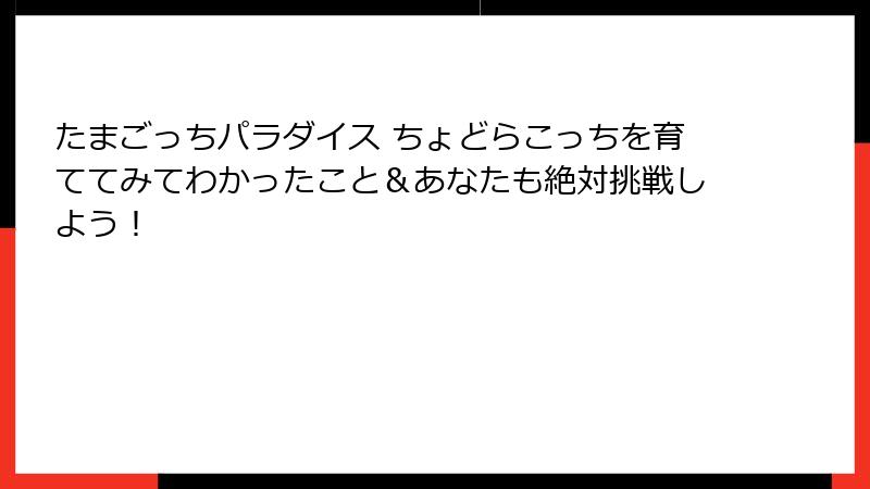 たまごっちパラダイス ちょどらこっちを育ててみてわかったこと＆あなたも絶対挑戦しよう！