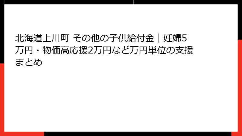 北海道上川町 その他の子供給付金|妊婦5万円・物価高応援2万円など万円単位の支援まとめ