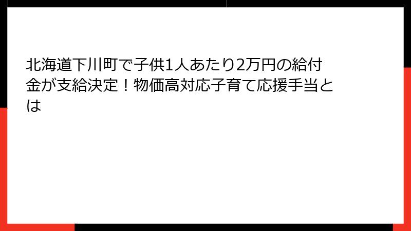北海道下川町で子供1人あたり2万円の給付金が支給決定！物価高対応子育て応援手当とは