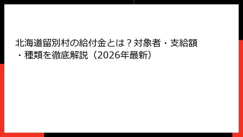 北海道留別村の給付金とは？対象者・支給額・種類を徹底解説（2026年最新）
