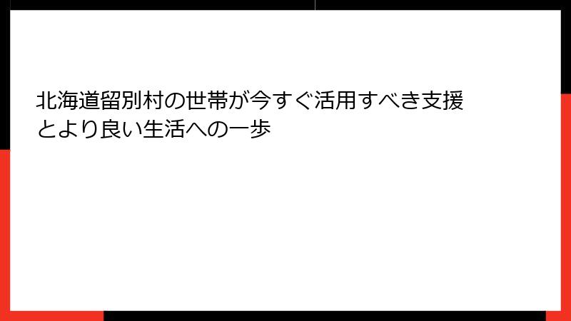 北海道留別村の世帯が今すぐ活用すべき支援とより良い生活への一歩