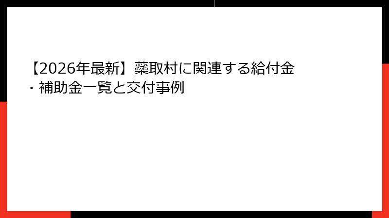 【2026年最新】蘂取村に関連する給付金・補助金一覧と交付事例