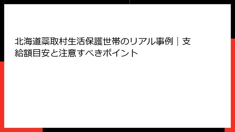 北海道蘂取村生活保護世帯のリアル事例｜支給額目安と注意すべきポイント