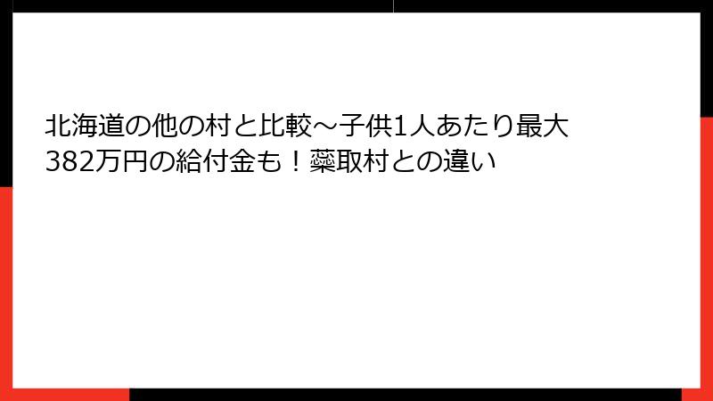 北海道の他の村と比較～子供1人あたり最大382万円の給付金も！蘂取村との違い