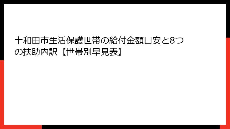 十和田市生活保護世帯の給付金額目安と8つの扶助内訳【世帯別早見表】