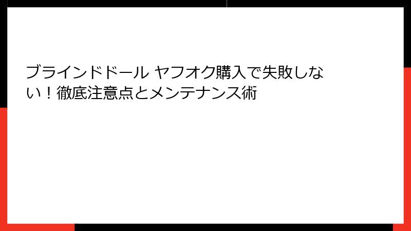 ブラインドドール ヤフオク購入で失敗しない!徹底注意点とメンテナンス術
