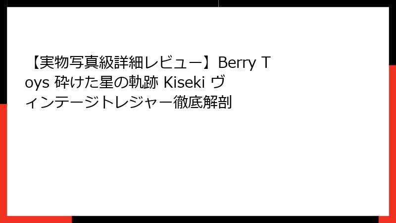 【実物写真級詳細レビュー】Berry Toys 砕けた星の軌跡 Kiseki ヴィンテージトレジャー徹底解剖