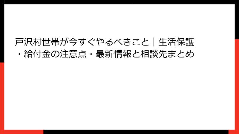 戸沢村世帯が今すぐやるべきこと｜生活保護・給付金の注意点・最新情報と相談先まとめ
