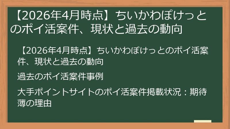 【2026年4月時点】ちいかわぽけっとのポイ活案件、現状と過去の動向