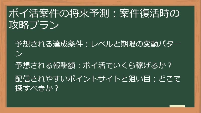 ポイ活案件の将来予測：案件復活時の攻略プラン