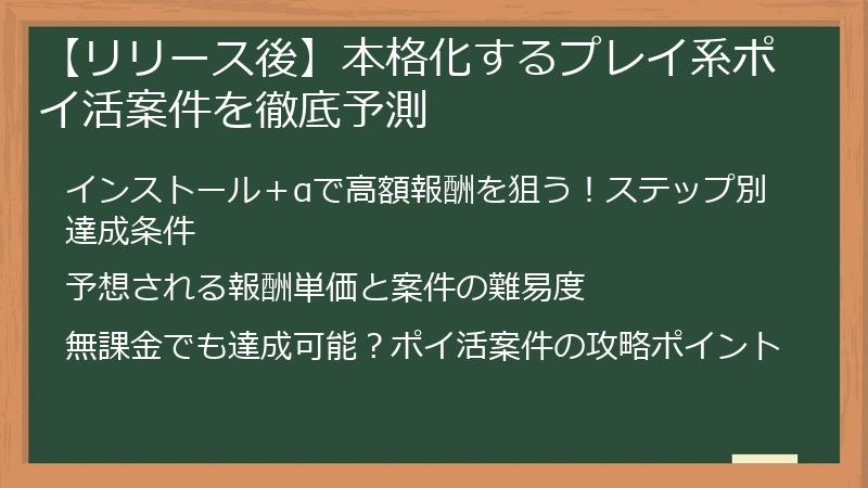 【リリース後】本格化するプレイ系ポイ活案件を徹底予測