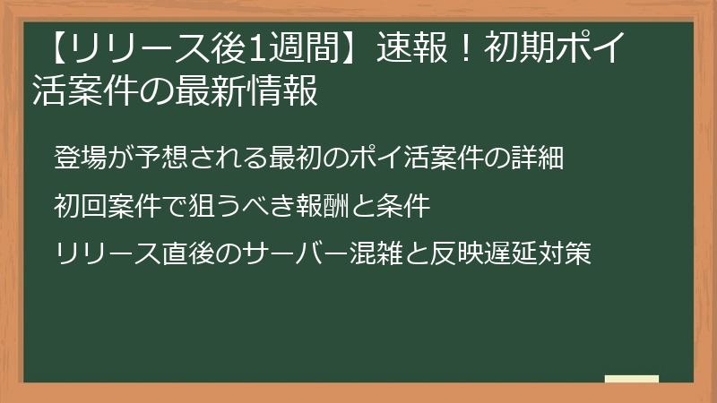 【リリース後1週間】速報！初期ポイ活案件の最新情報
