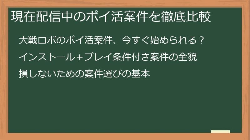 現在配信中のポイ活案件を徹底比較