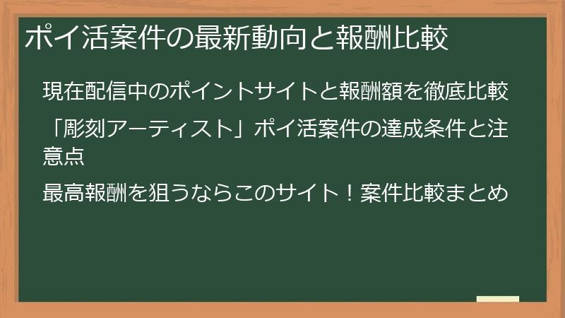 ポイ活案件の最新動向と報酬比較
