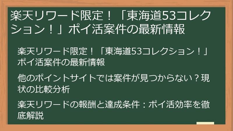 楽天リワード限定！「東海道53コレクション！」ポイ活案件の最新情報